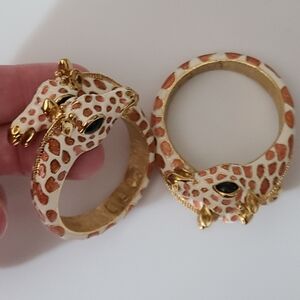 Vintage KJL RARE giraffe napkin holders rings enamel set of 2 kenneth Jay Lane